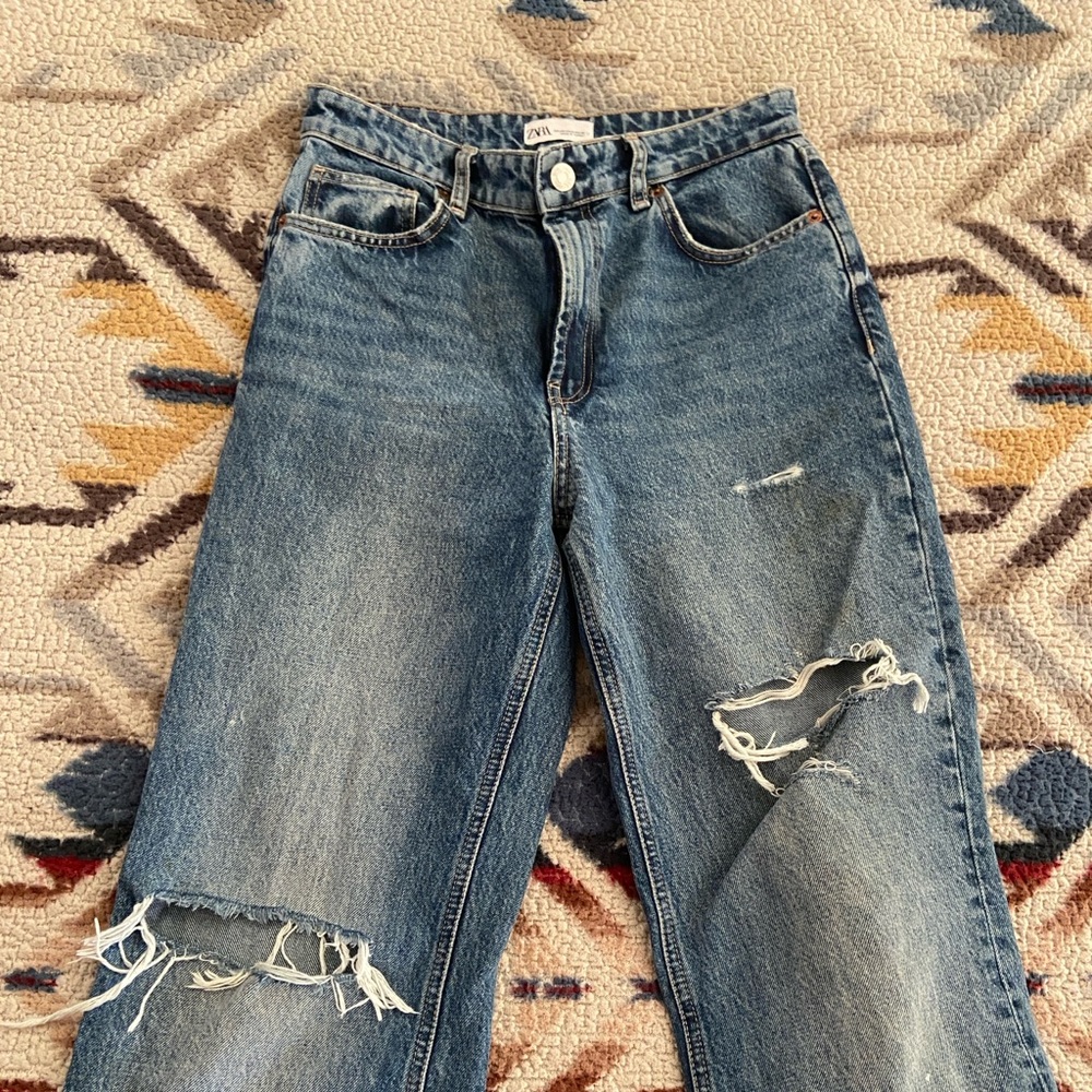 Zara high rise, wide leg crop denim